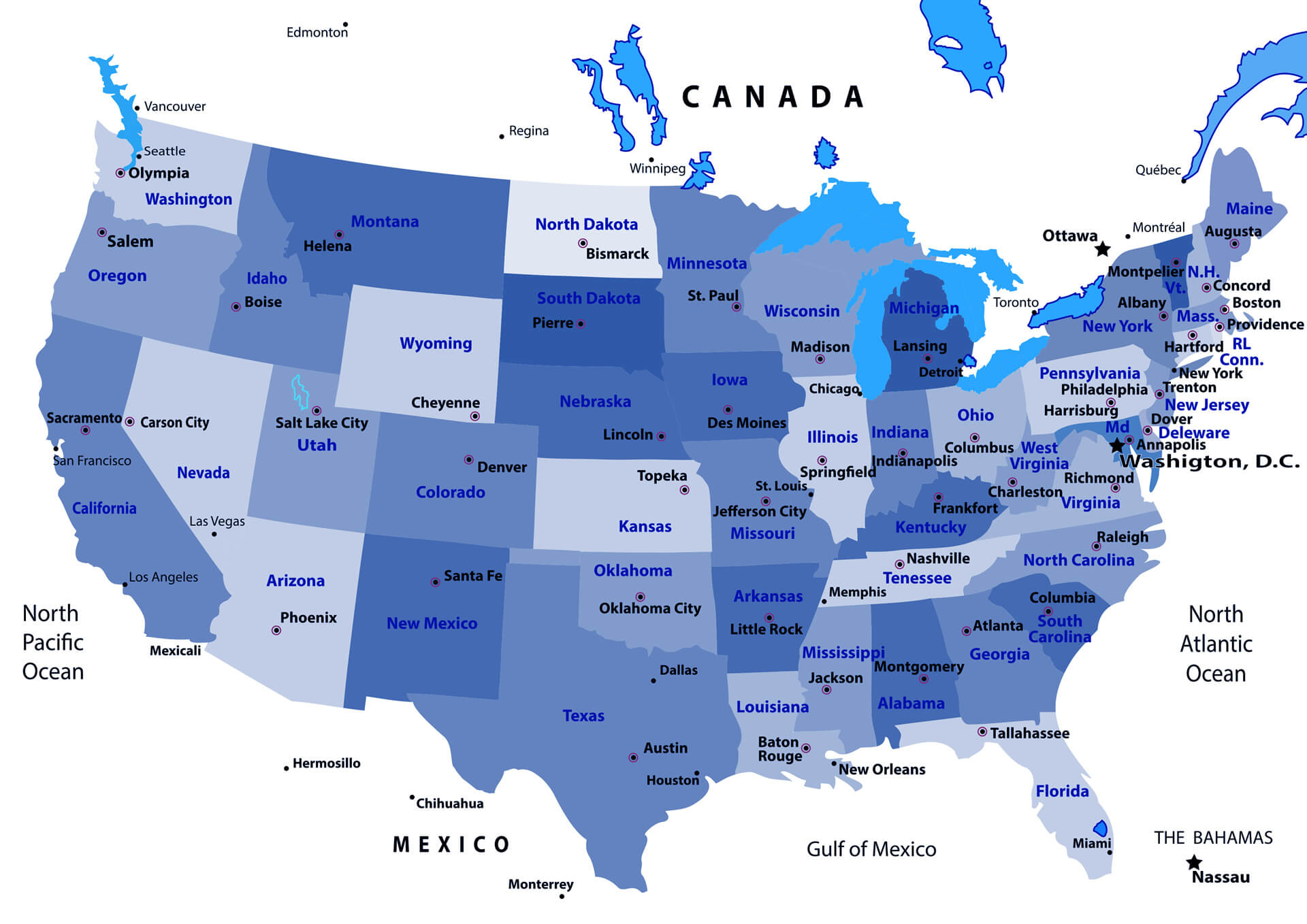 United States Map Vector with States and Capital Cities